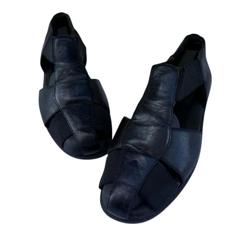 Airspree Black Leather Slip-On Sandals Women’s Size 7 Comfort Summer Shoes